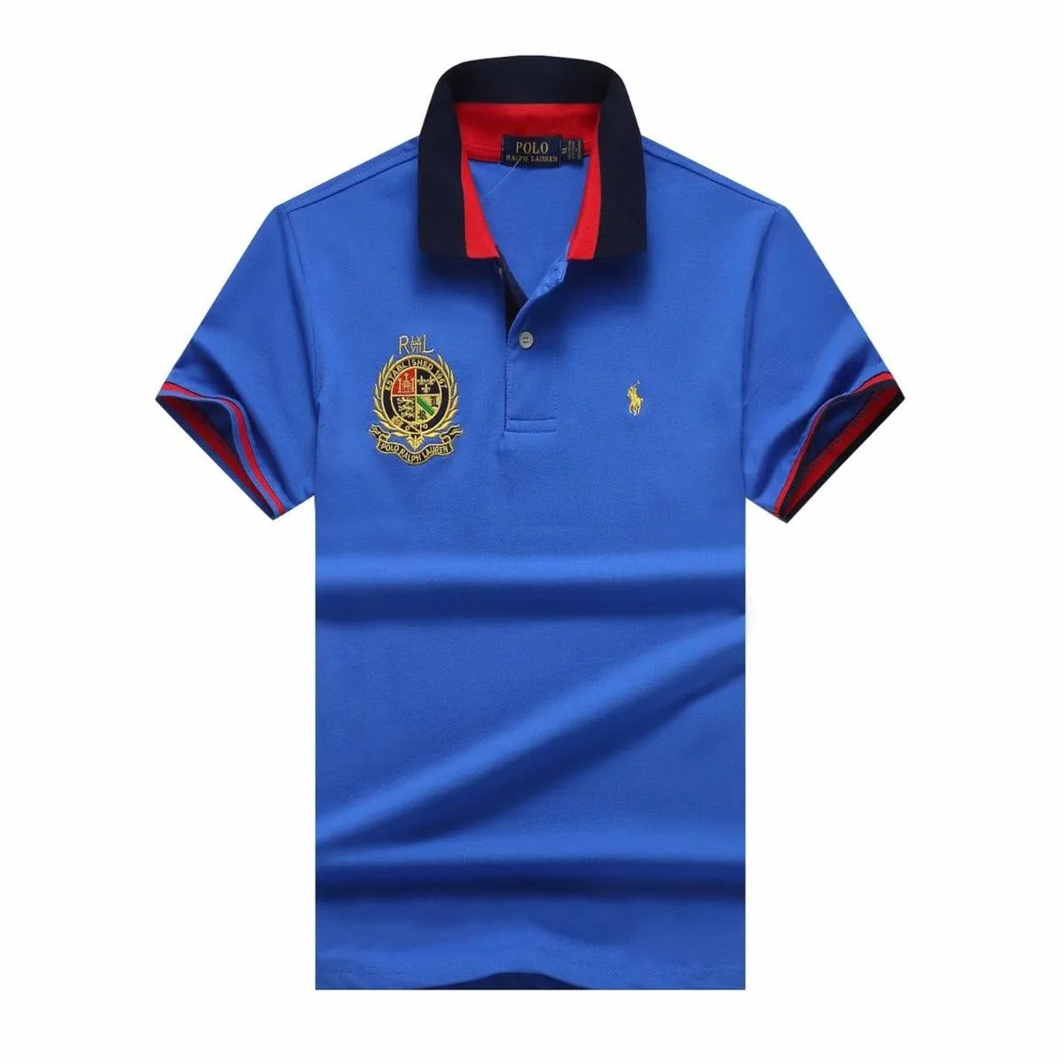 PRL Custom Fit Dual Toned Collar Premium Cotton Polo Shirt- Blue