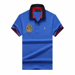 PRL Custom Fit Dual Toned Collar Premium Cotton Polo Shirt- Blue