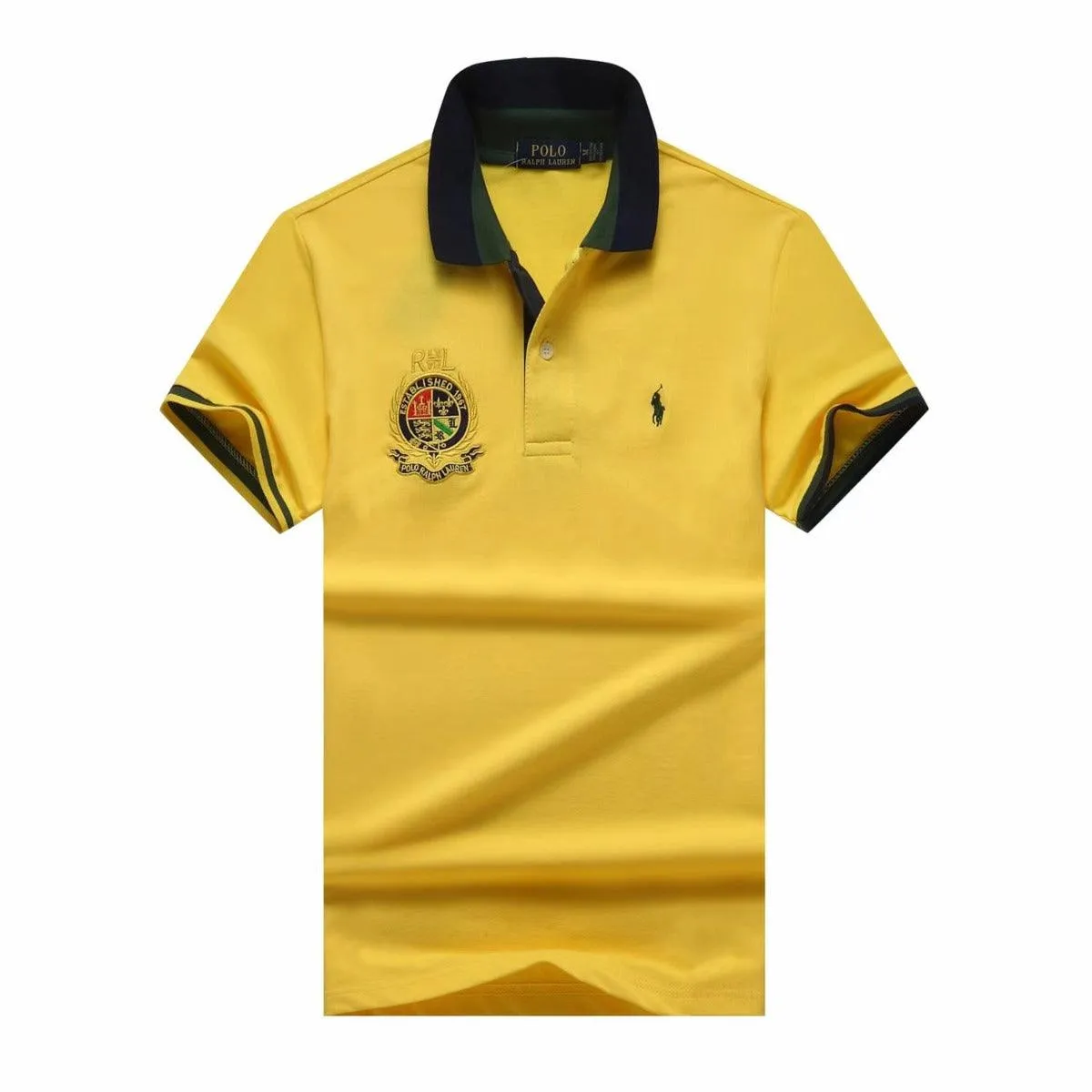 PRL Custom Fit Dual Toned Collar Premium Cotton Polo Shirt- Yellow