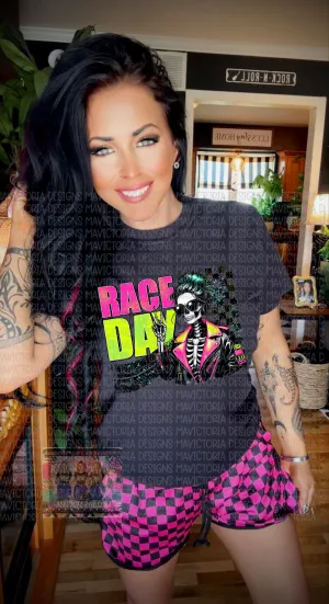 RACE DAY skellie black comfort colors graphic tee