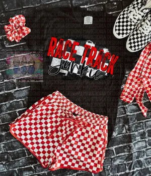RACE TRACK JUNKIE checkered black comfort colors graphic tee