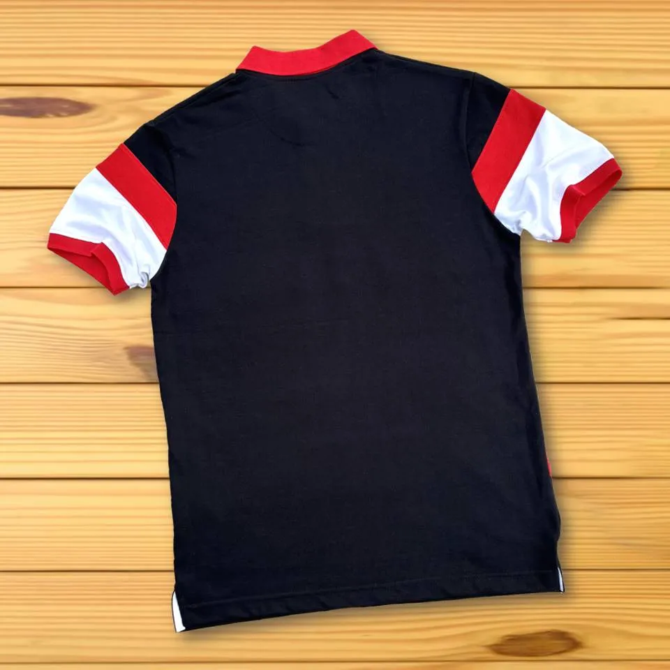 Red Collar Polo T-Shirt Black with White 3 Stripes
