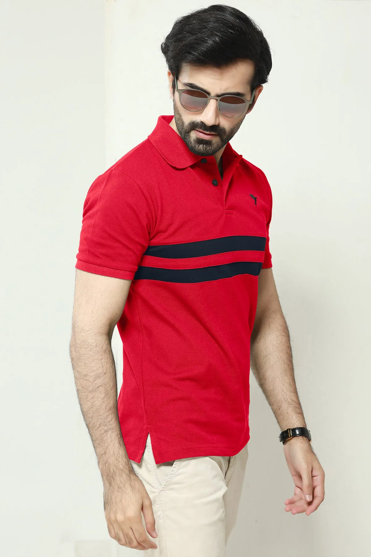 Red Contrast Panelled Embroidered Polo Shirt - S23 - MP0229R