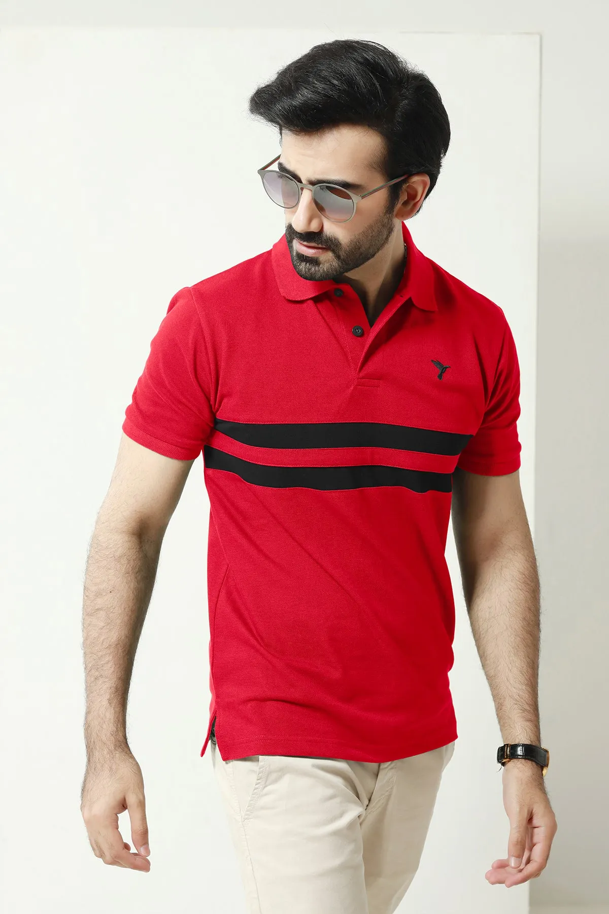 Red Contrast Panelled Embroidered Polo Shirt - S23 - MP0229R