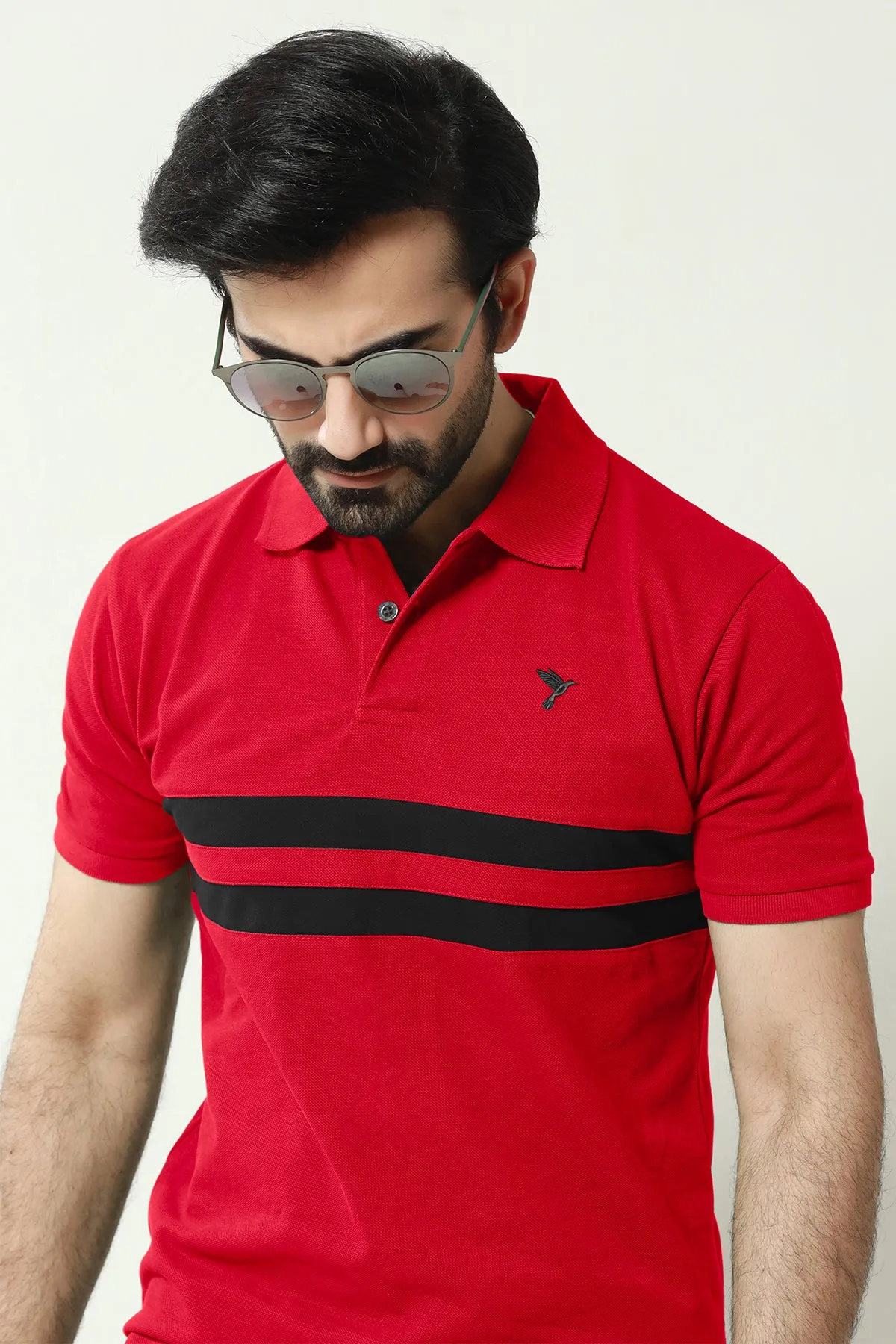 Red Contrast Panelled Embroidered Polo Shirt - S23 - MP0229R