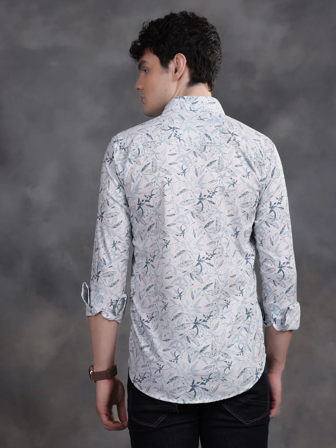 RELAXED PRINTED CASUAL LYCRA  COTTON SHIRT