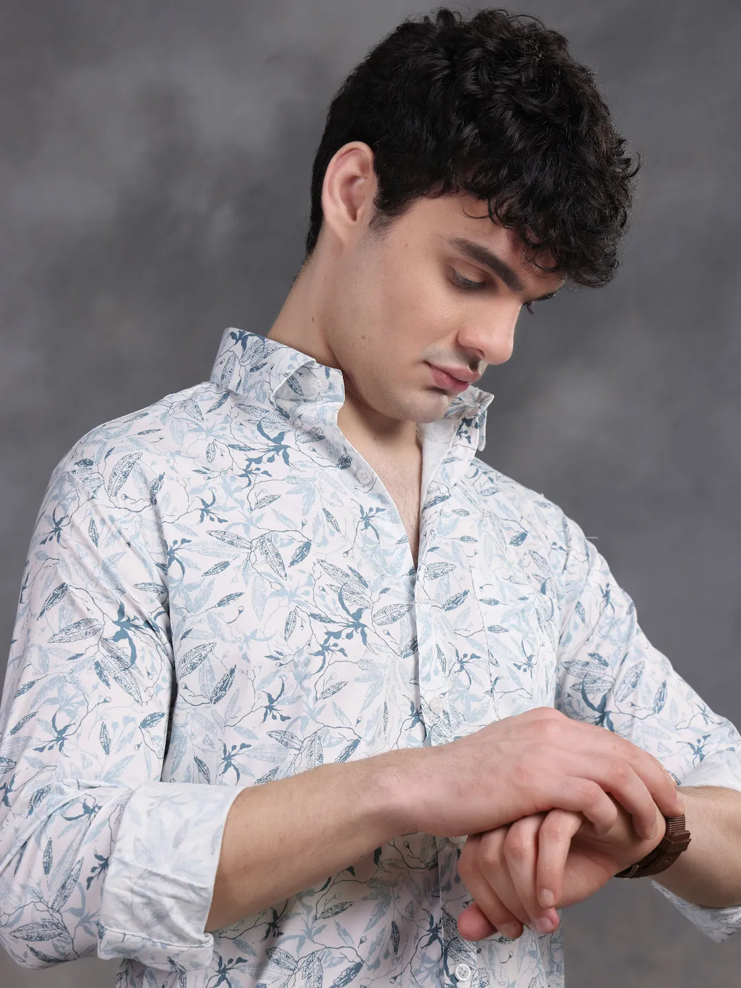 RELAXED PRINTED CASUAL LYCRA  COTTON SHIRT