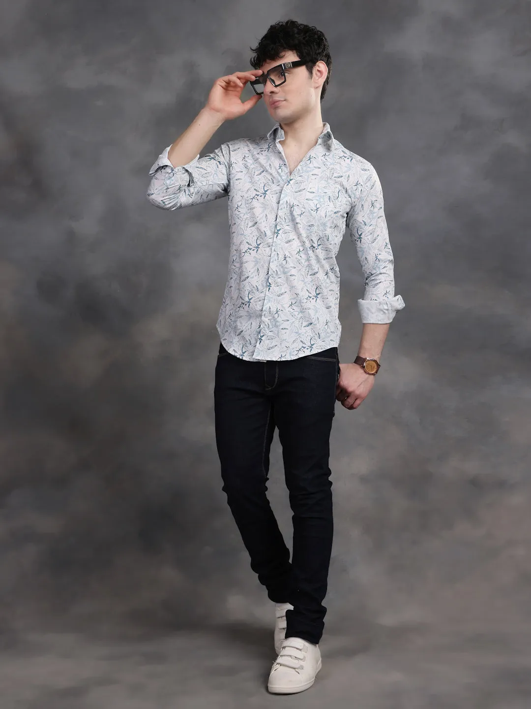 RELAXED PRINTED CASUAL LYCRA  COTTON SHIRT