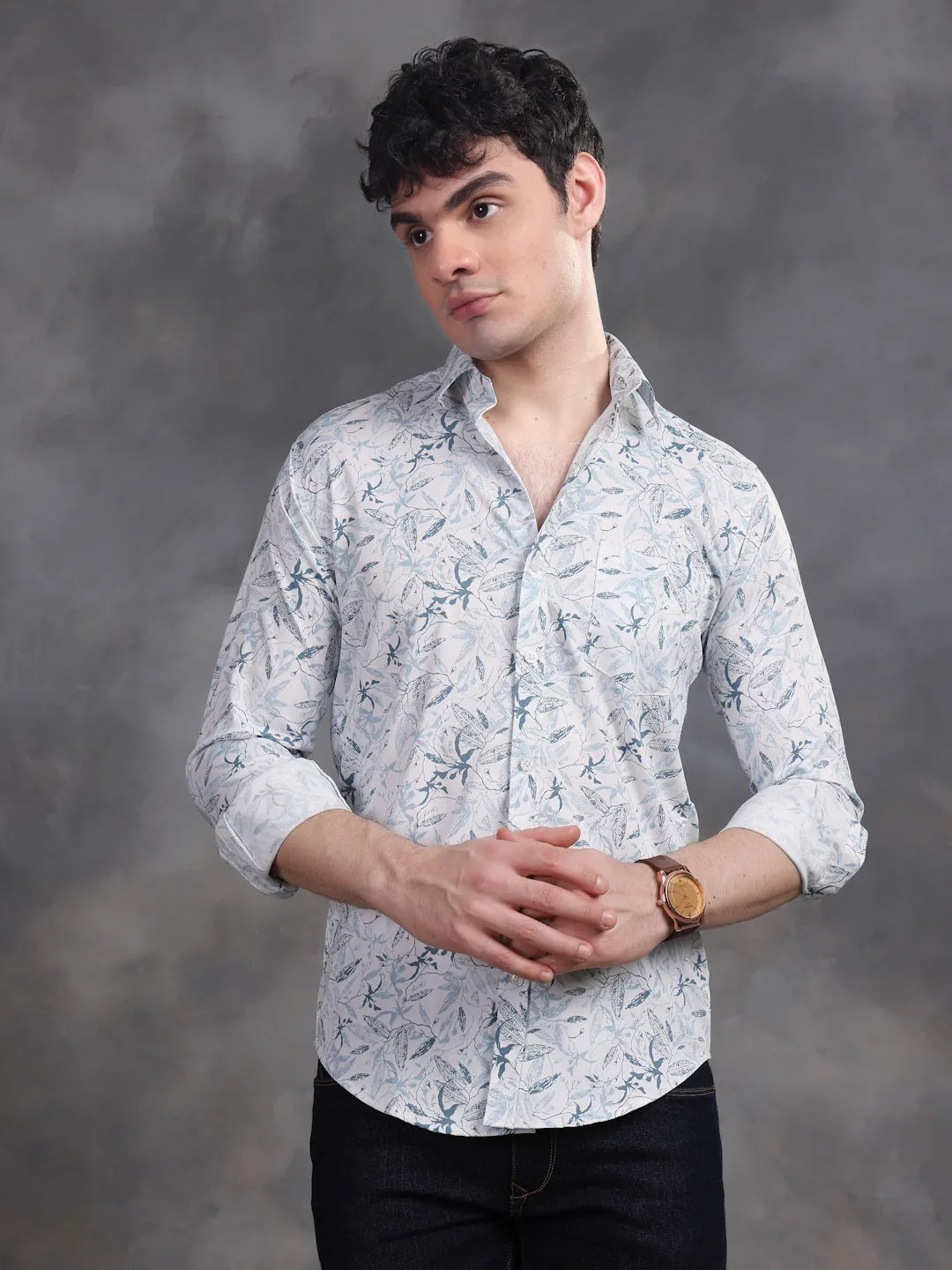 RELAXED PRINTED CASUAL LYCRA  COTTON SHIRT