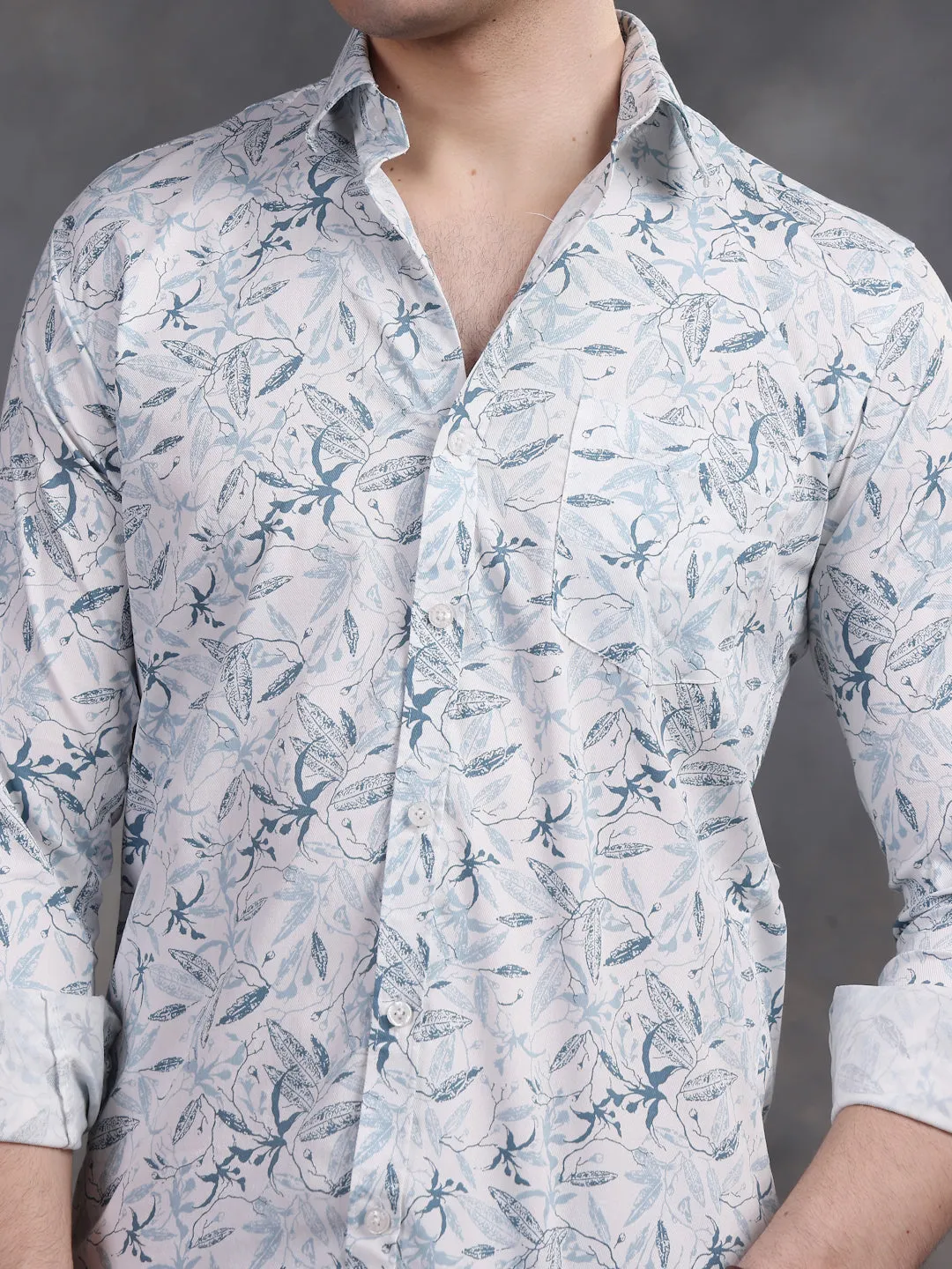 RELAXED PRINTED CASUAL LYCRA  COTTON SHIRT