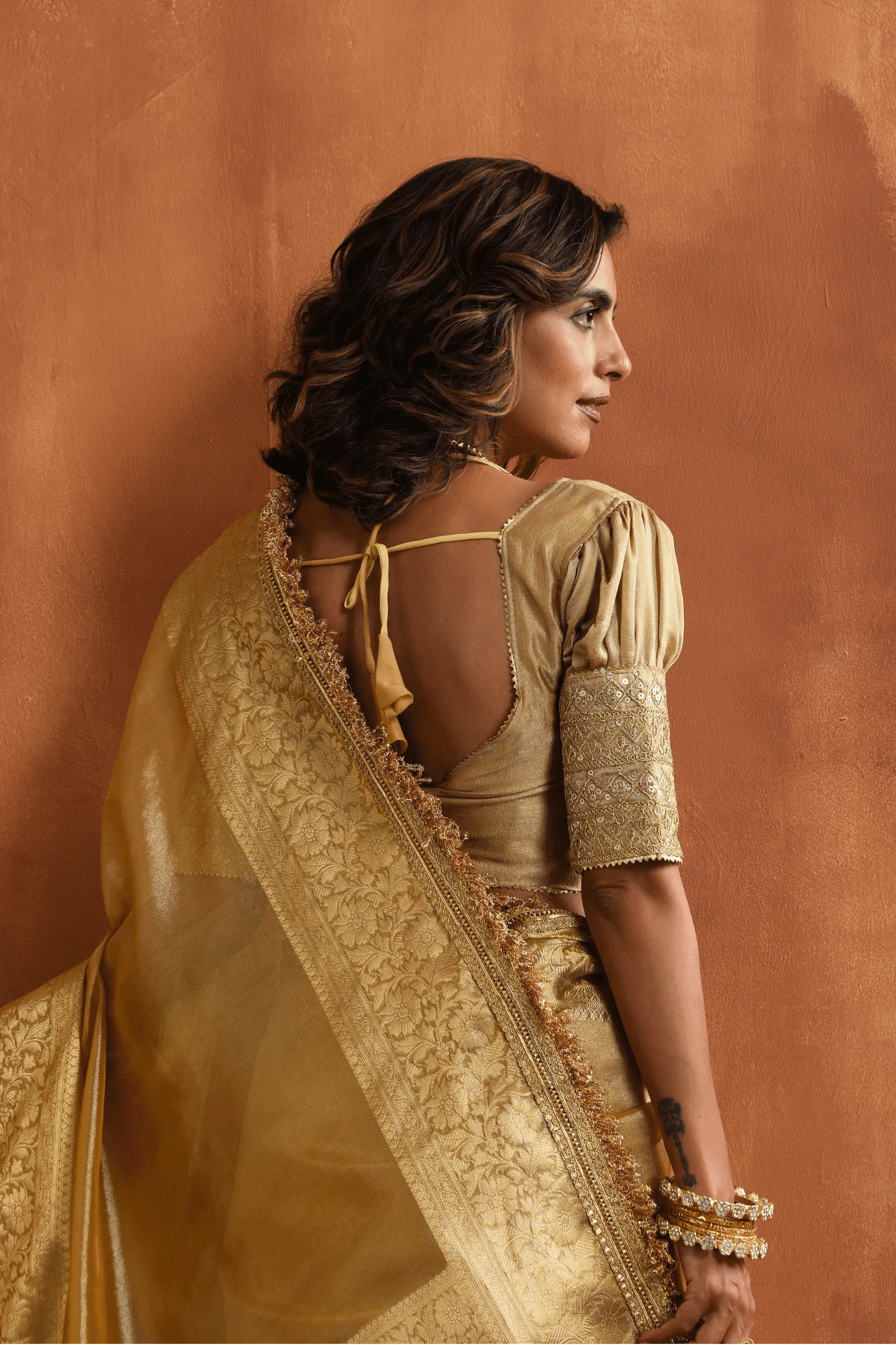 Royal Gold Puff Sleeves Readymade Blouse