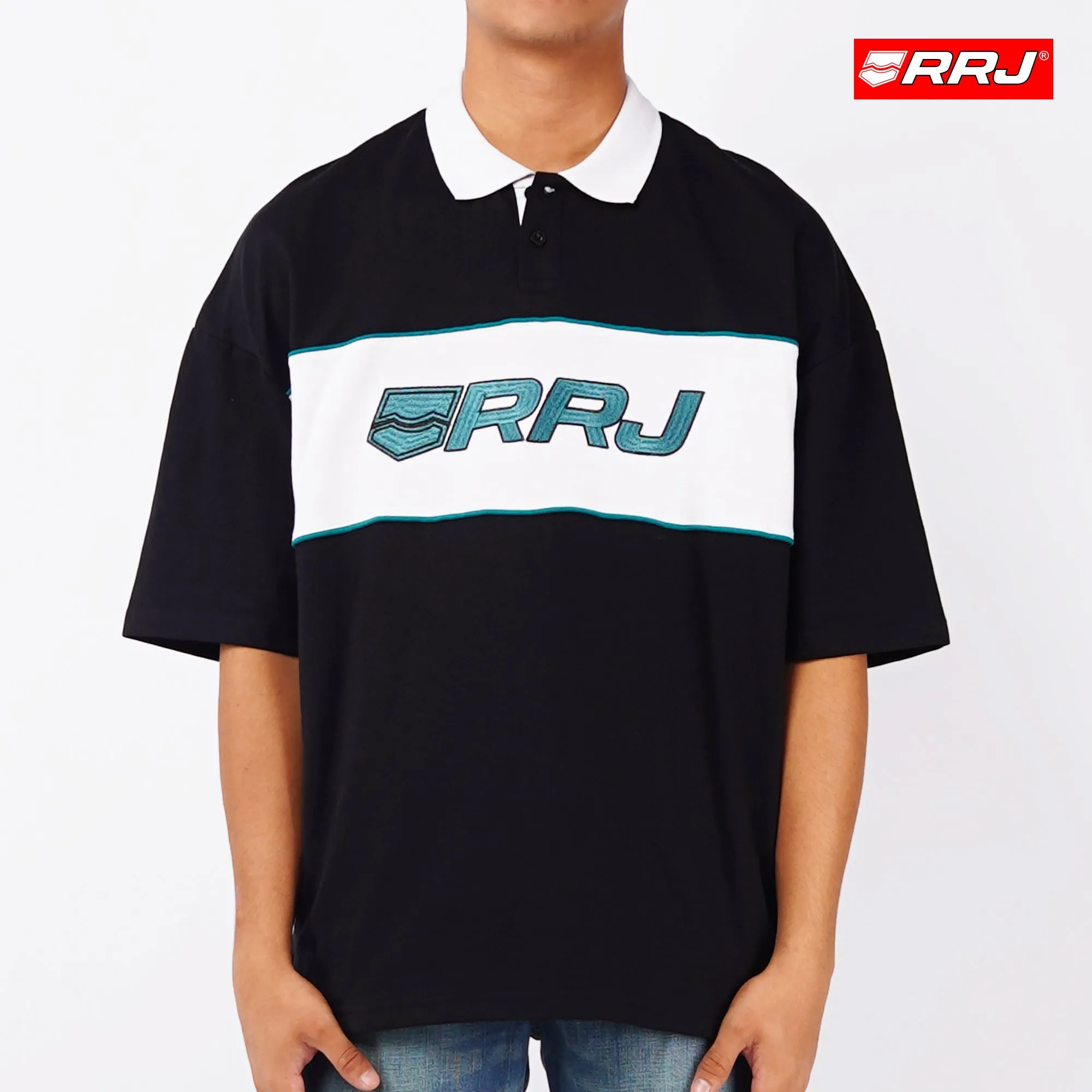 RRJ Basic Collared for Men Oversized Fitting Terry Fabric Trendy fashion Casual Top Black Polo shirt for Men 135973 (Black)