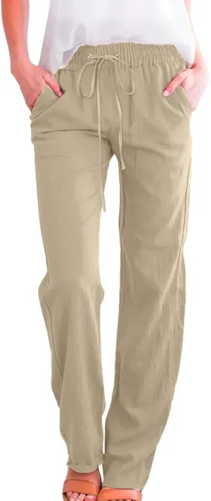 Rvidbe Women Pants Trendy Womens Casual Straight Leg Drawstring Elastic Pants High Waist Loose Comfy Trousers Pants