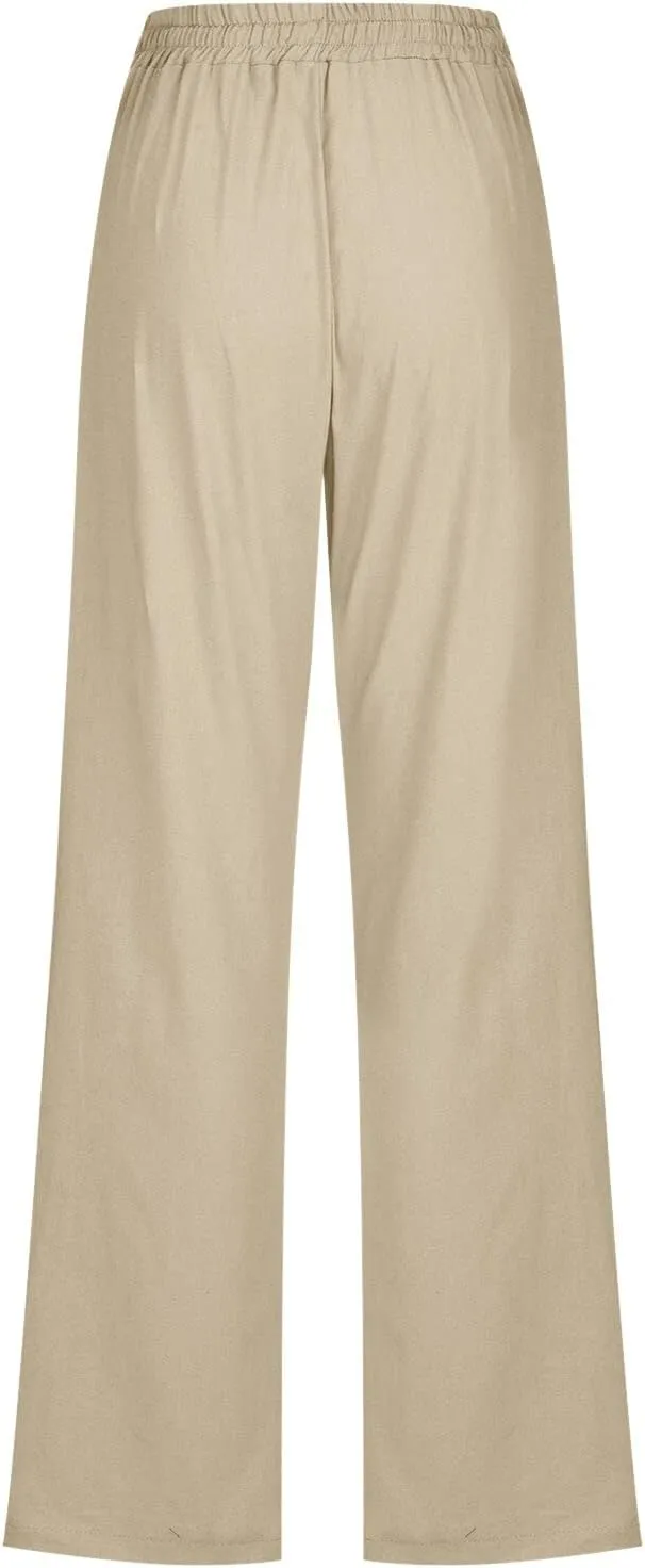 Rvidbe Women Pants Trendy Womens Casual Straight Leg Drawstring Elastic Pants High Waist Loose Comfy Trousers Pants
