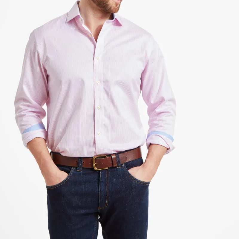 Schoffel Greenwich Double Cuff Tailored Fit Mens Shirt - Pale Pink Stripe