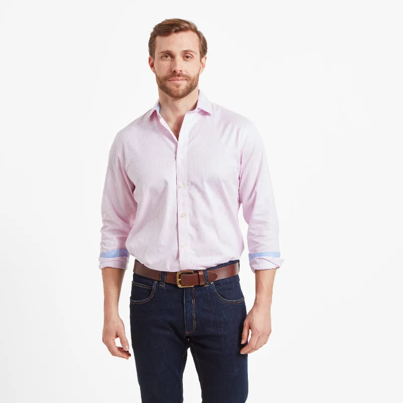 Schoffel Greenwich Double Cuff Tailored Fit Mens Shirt - Pale Pink Stripe