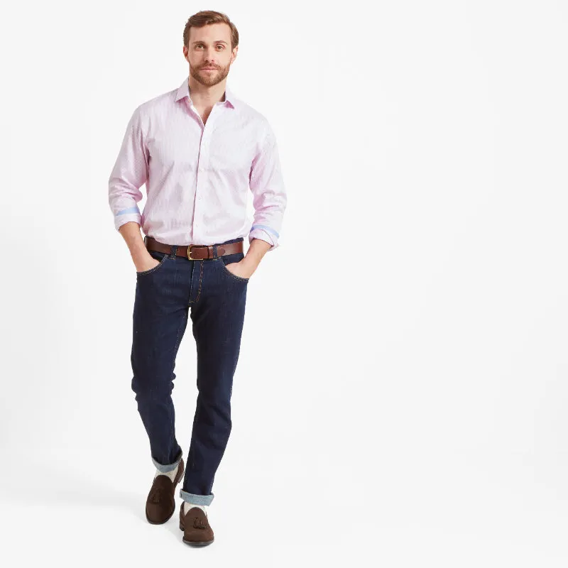 Schoffel Greenwich Double Cuff Tailored Fit Mens Shirt - Pale Pink Stripe