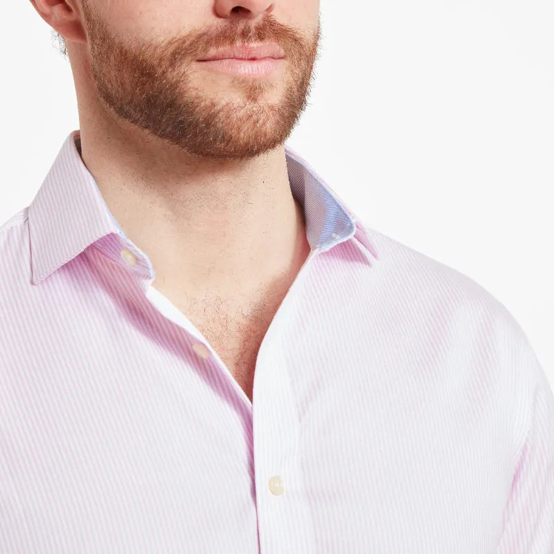 Schoffel Greenwich Double Cuff Tailored Fit Mens Shirt - Pale Pink Stripe