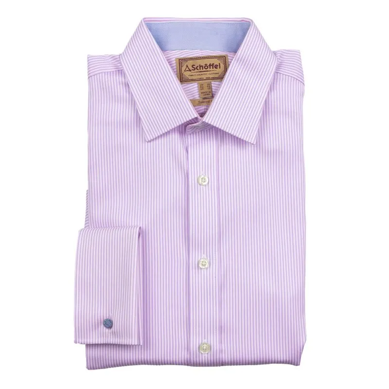 Schoffel Greenwich Double Cuff Tailored Fit Mens Shirt - Pale Pink Stripe