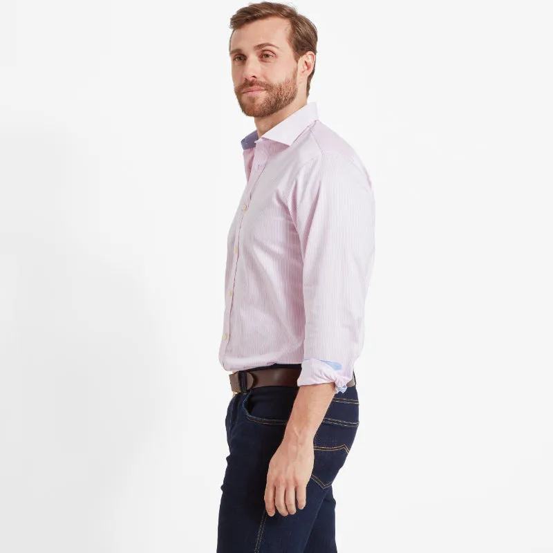 Schoffel Greenwich Double Cuff Tailored Fit Mens Shirt - Pale Pink Stripe