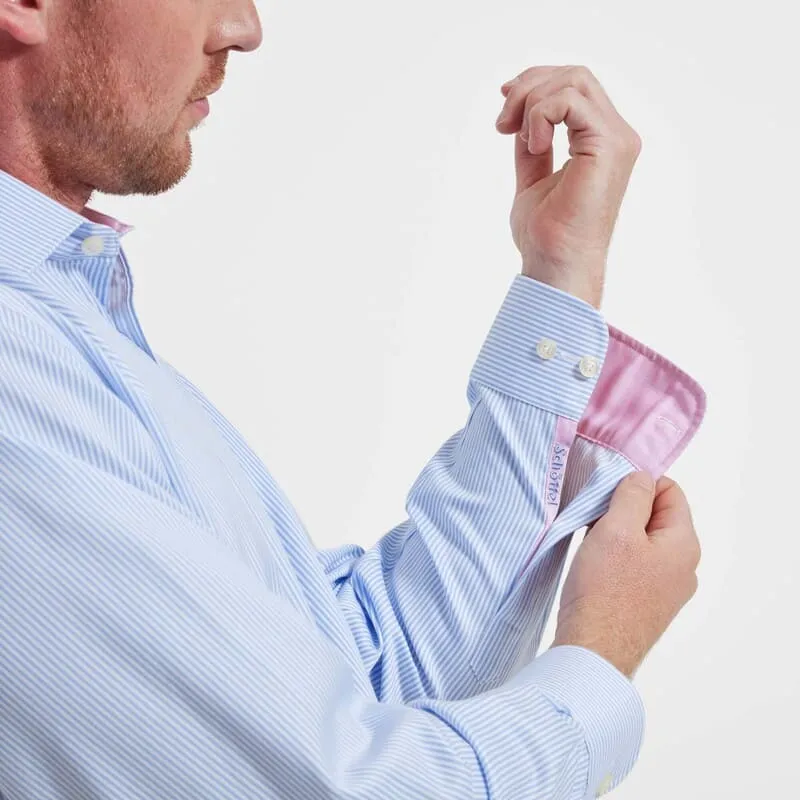 Schoffel Greenwich Single Cuff Classic Mens Shirt - Light Blue Stripe