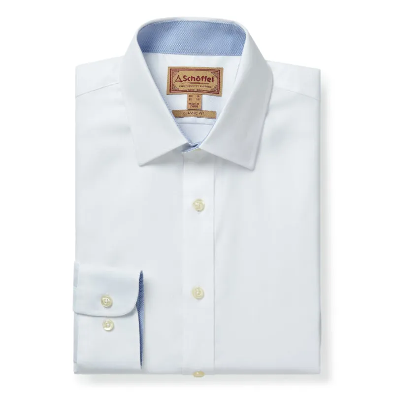 Schoffel Greenwich Single Cuff Classic Mens Shirt - White Diagonal