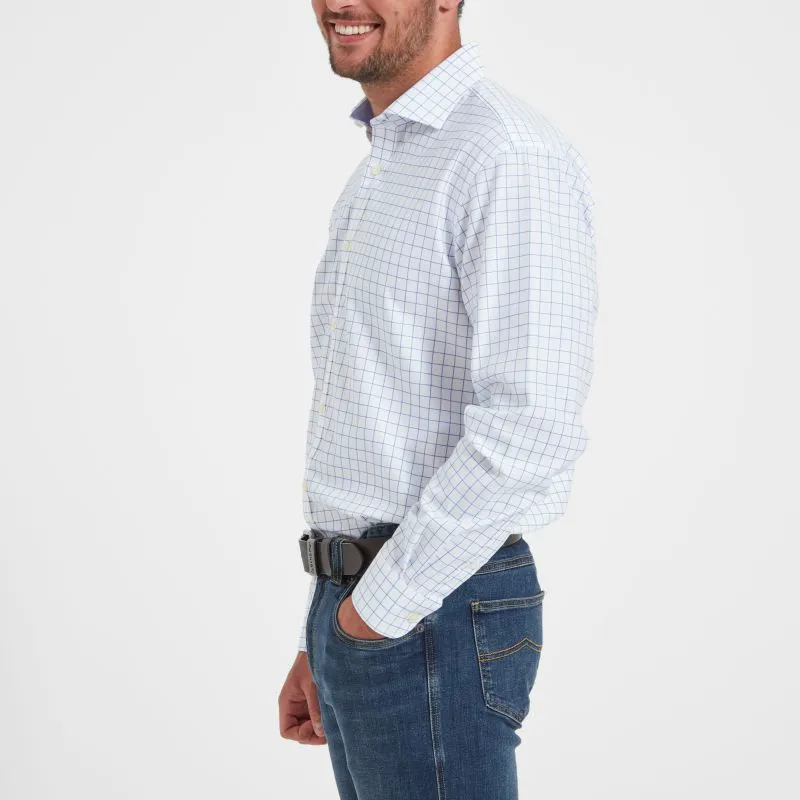 Schoffel Greenwich Single Cuff Tailored Fit Mens Shirt - Light Blue Check