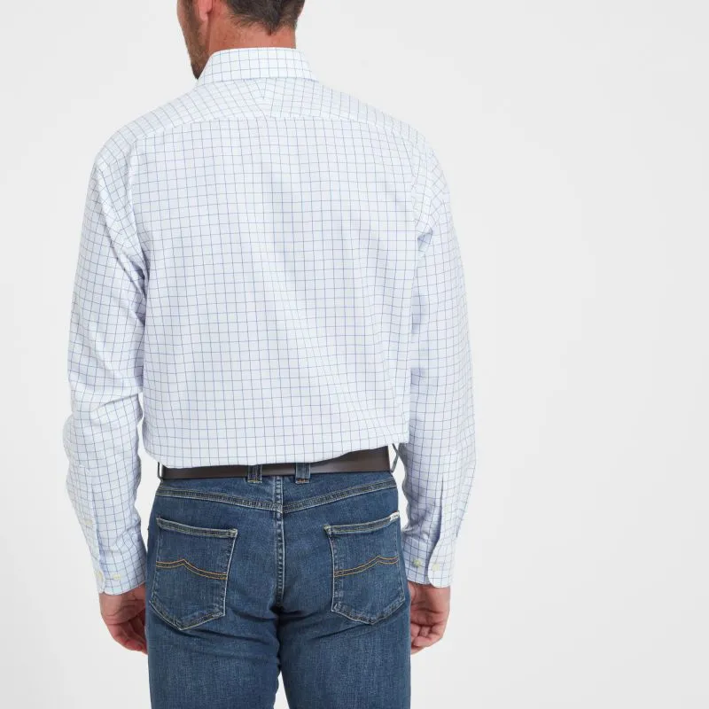 Schoffel Greenwich Single Cuff Tailored Fit Mens Shirt - Light Blue Check