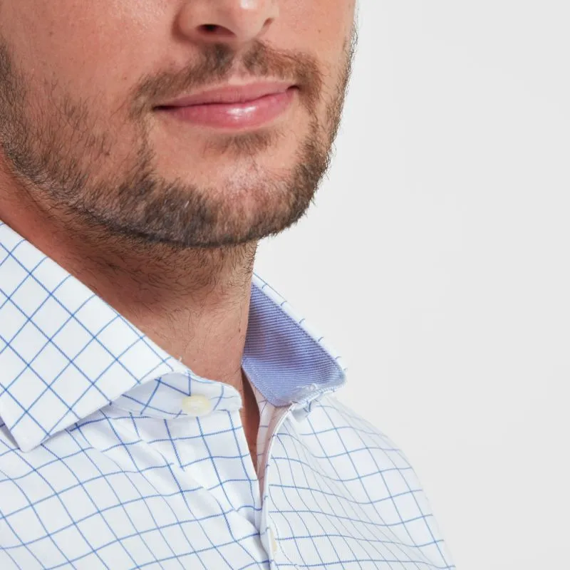 Schoffel Greenwich Single Cuff Tailored Fit Mens Shirt - Light Blue Check
