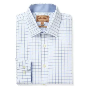 Schoffel Greenwich Single Cuff Tailored Fit Mens Shirt - Light Blue Check