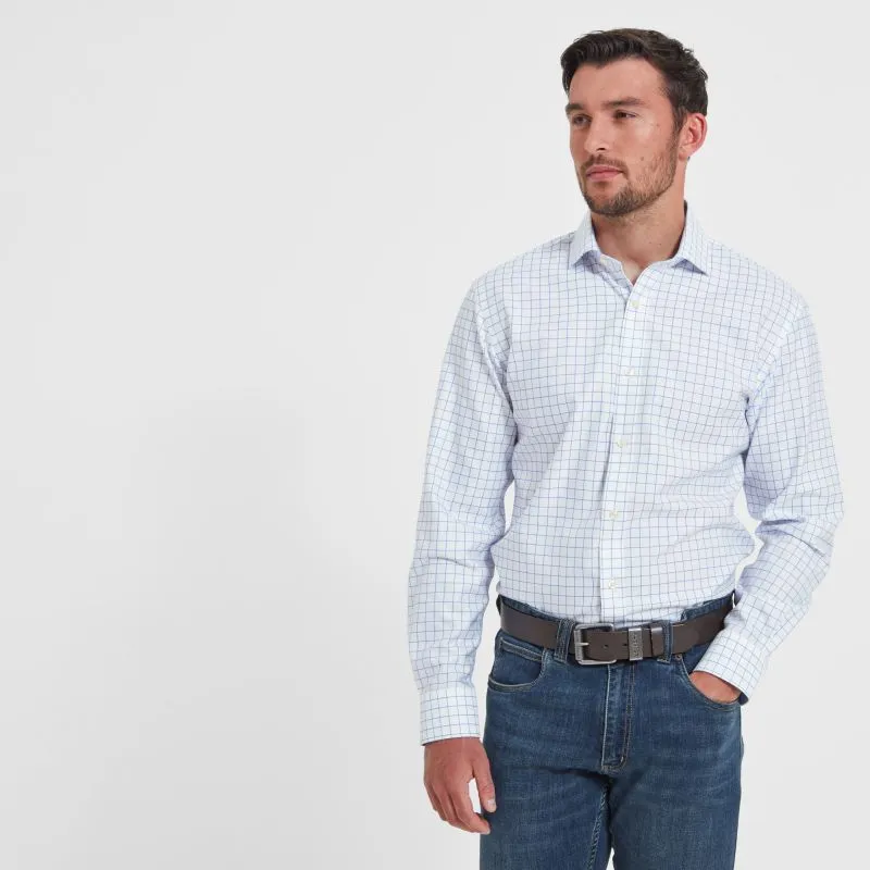 Schoffel Greenwich Single Cuff Tailored Fit Mens Shirt - Light Blue Check