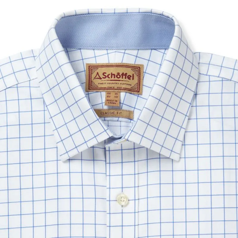 Schoffel Greenwich Single Cuff Tailored Fit Mens Shirt - Light Blue Check