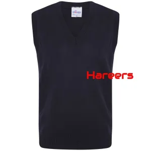 School Uniform Unisex Boys Girls Kids V Neck Knitted Sleeveless Tank Top Jumper -Navy Blue