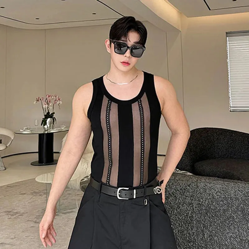 See-Through Spliced Polyester Tank Top