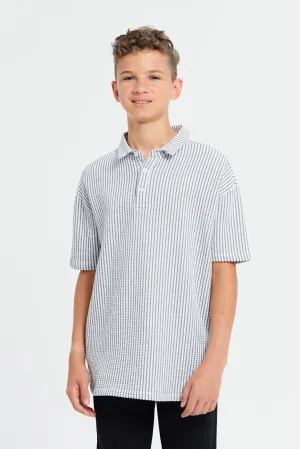 Senior Boys Grey Stripe Mandarin Polo Shirt