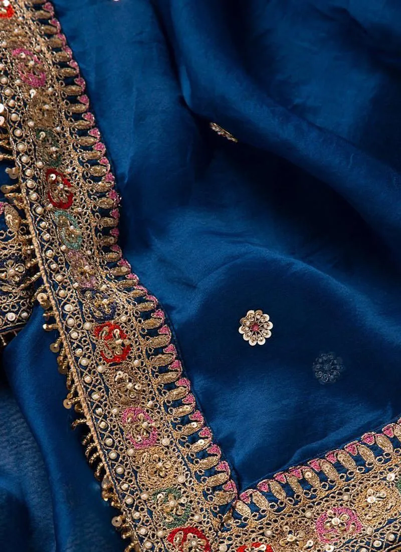 Sequins Work Navy Blue Party Wear Saree
