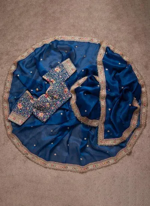 Sequins Work Navy Blue Party Wear Saree