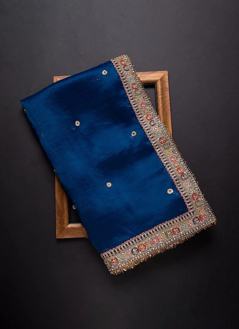 Sequins Work Navy Blue Party Wear Saree