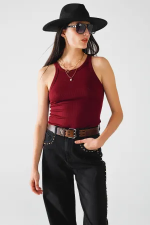 Sleeveless Burgundy Ribbed Top
