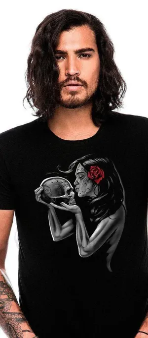 Soft Touch Cotton Skull And Girl Round Neck T-shirt