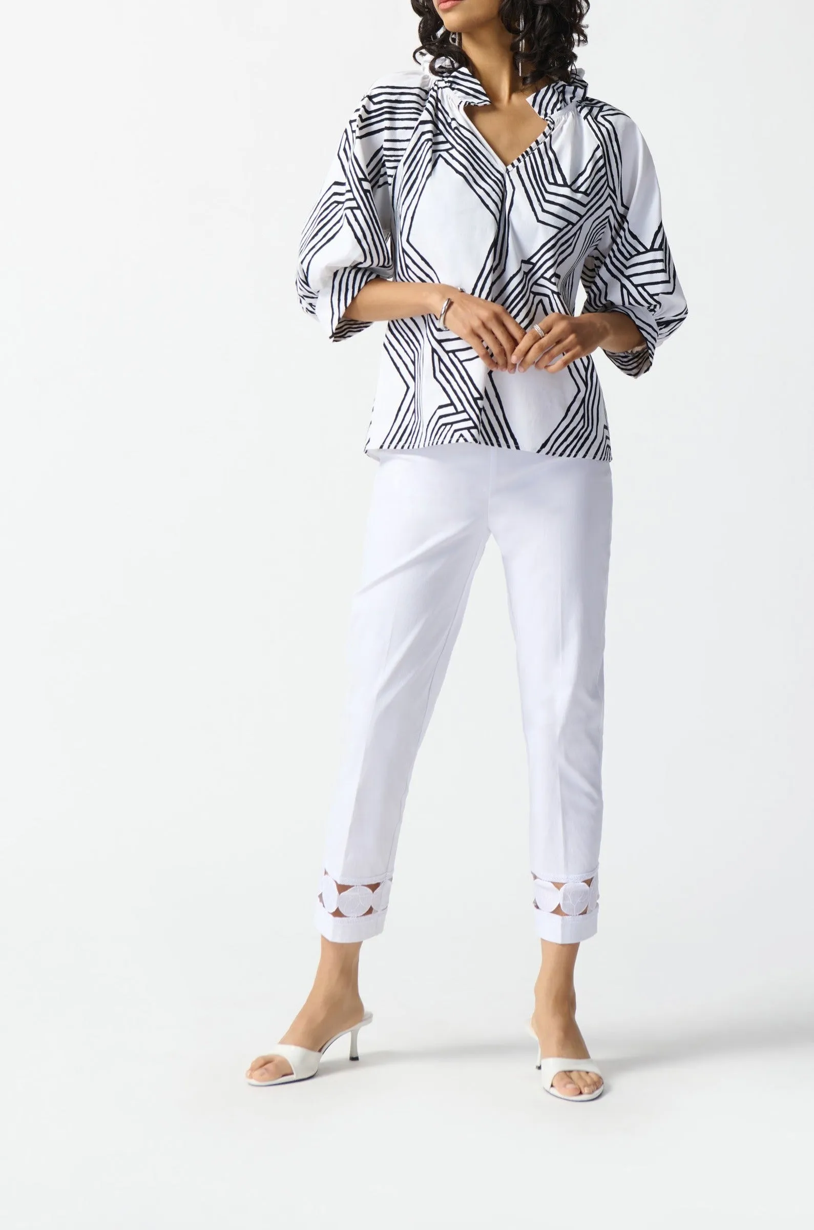 Stretch Poplin Geometric Print Top