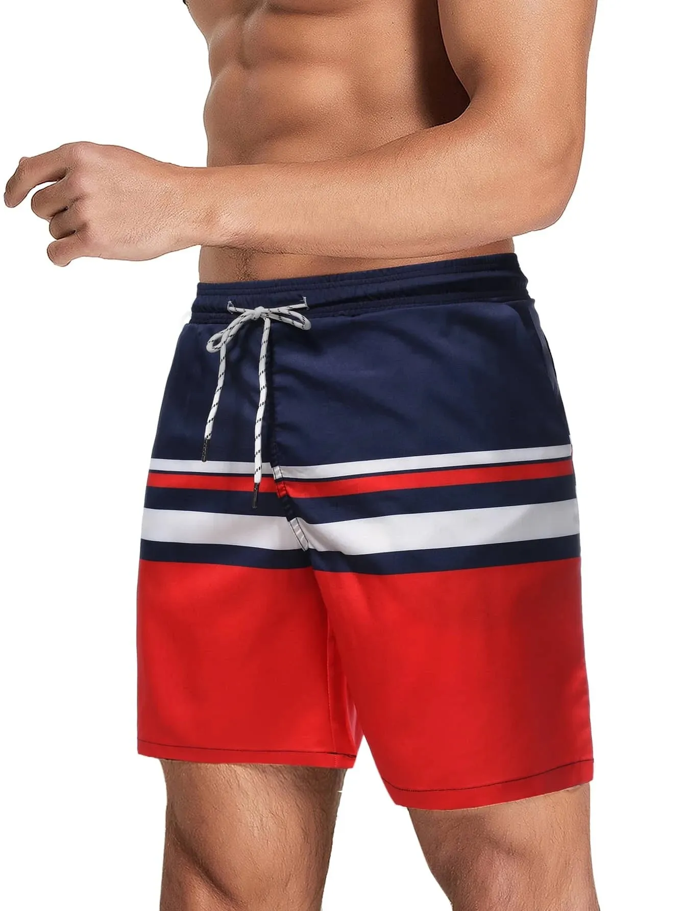 Striped Print Comfort Swim Shorts