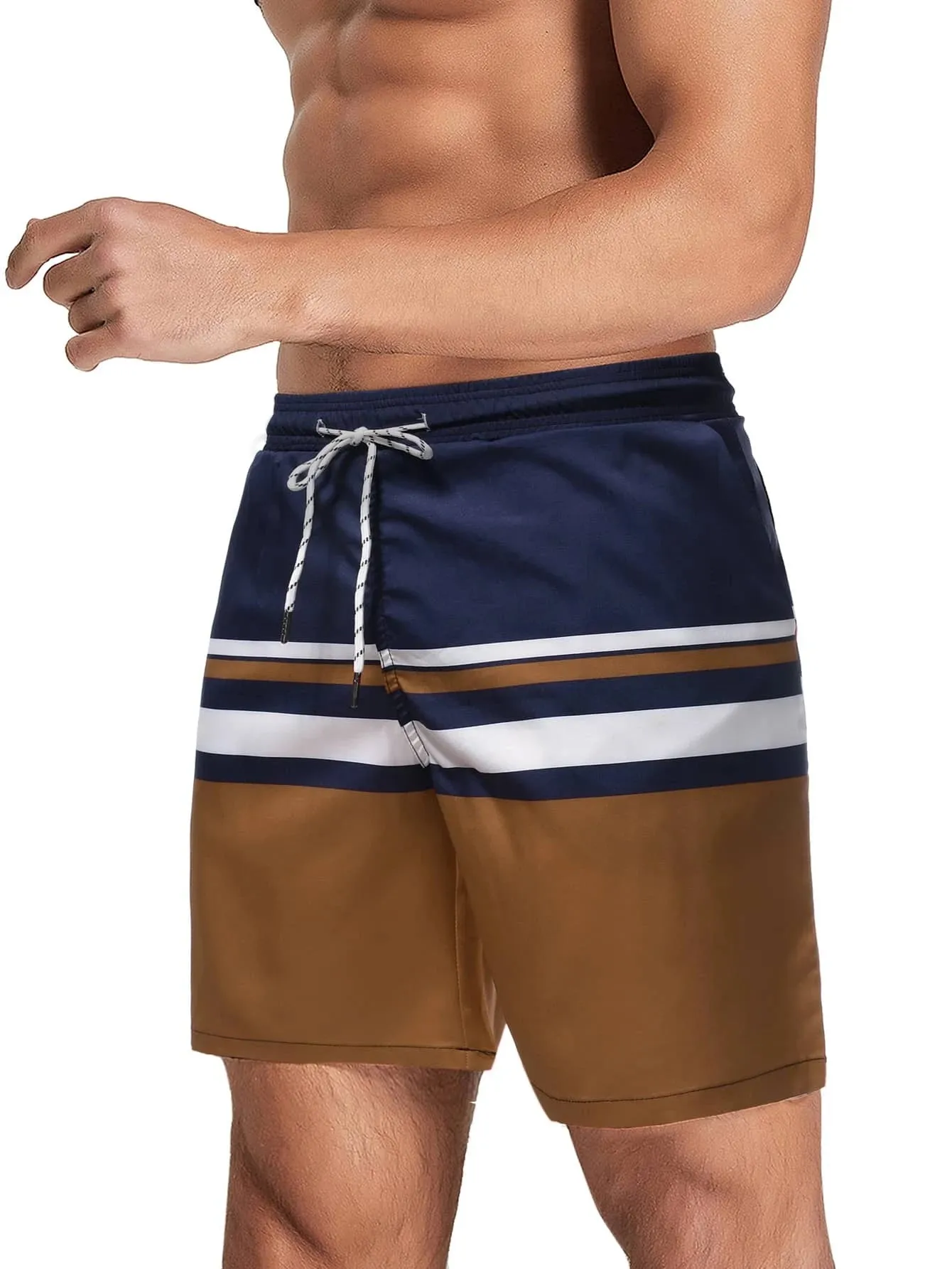 Striped Print Comfort Swim Shorts