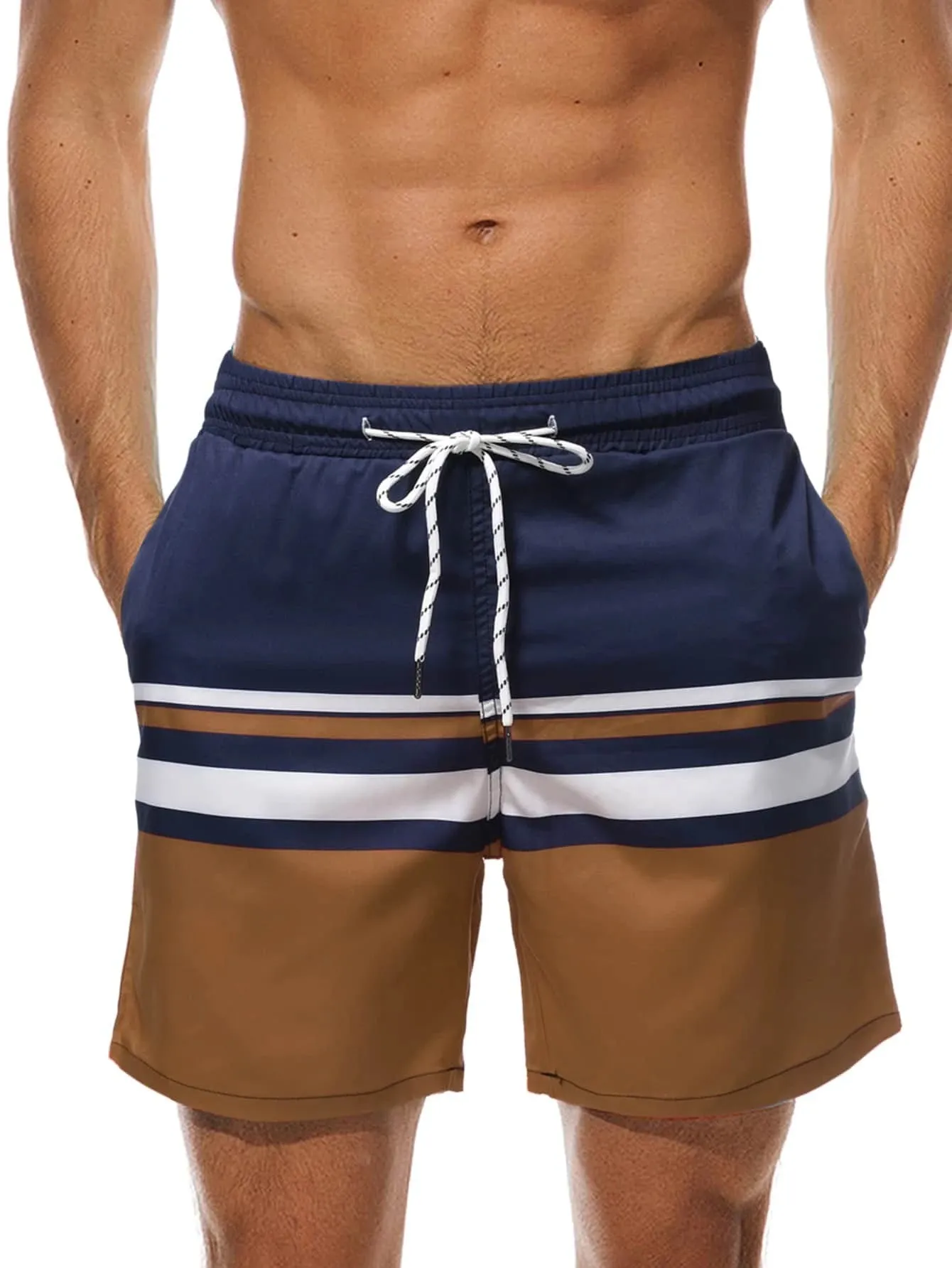 Striped Print Comfort Swim Shorts