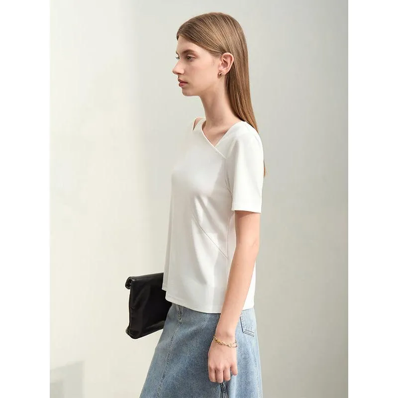 Summer Asymmetric V-Neck Casual Tee