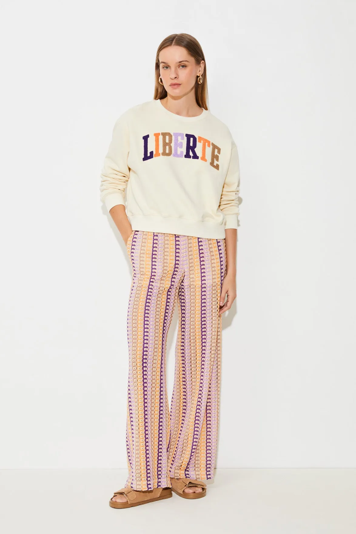 Suncoo Jungle Beige Crochet Trousers