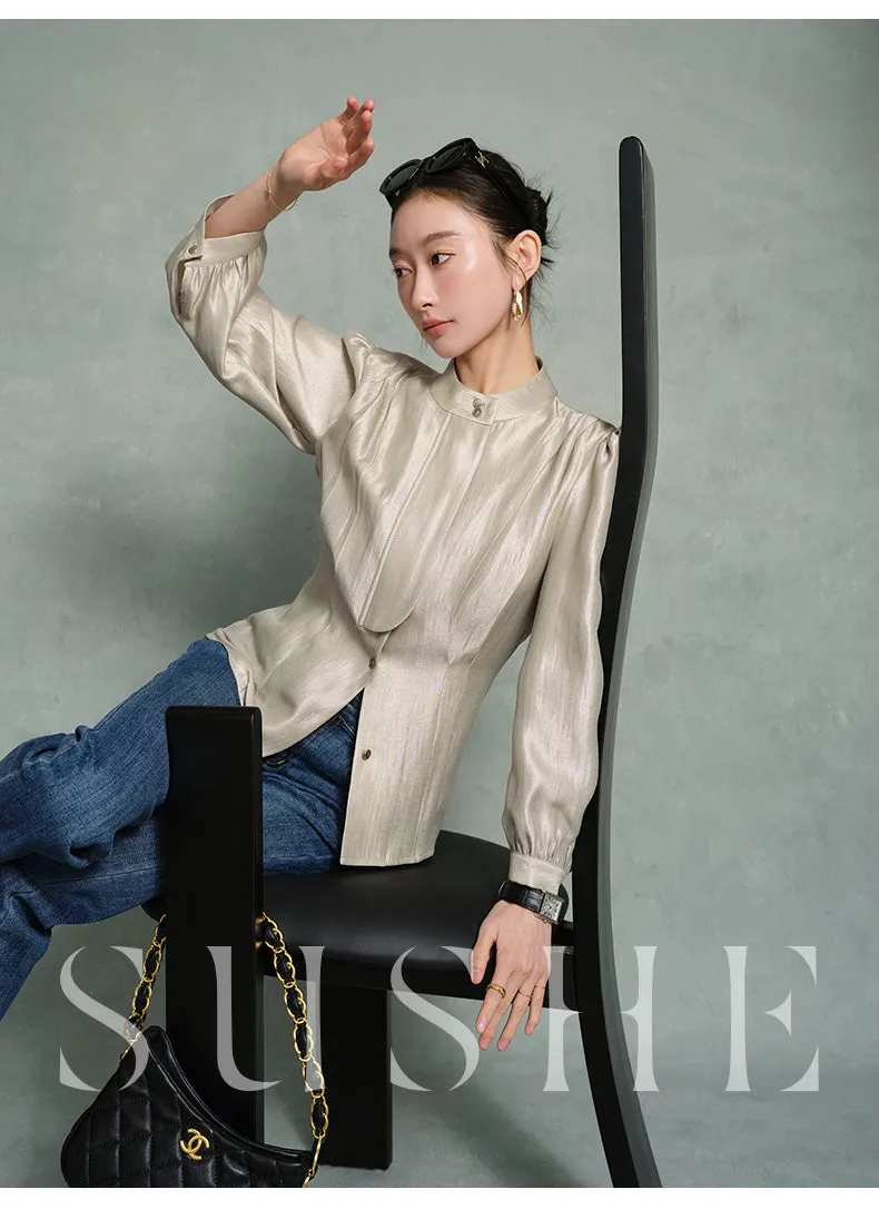 SUSHE Gold Series Retro Spring Women's 2023  Loose Stand Collar Shirt -Star