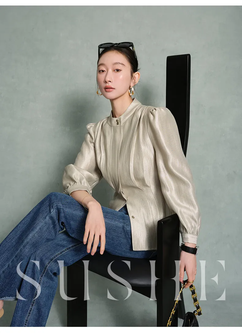 SUSHE Gold Series Retro Spring Women's 2023  Loose Stand Collar Shirt -Star