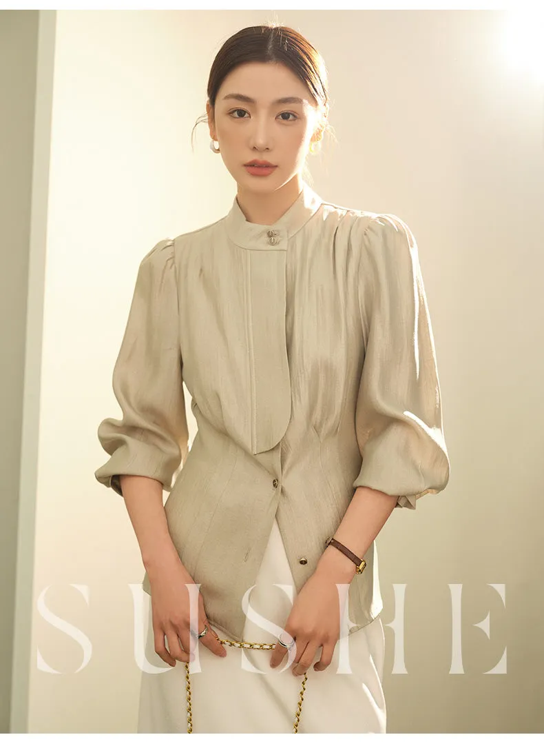 SUSHE Gold Series Retro Spring Women's 2023  Loose Stand Collar Shirt -Star