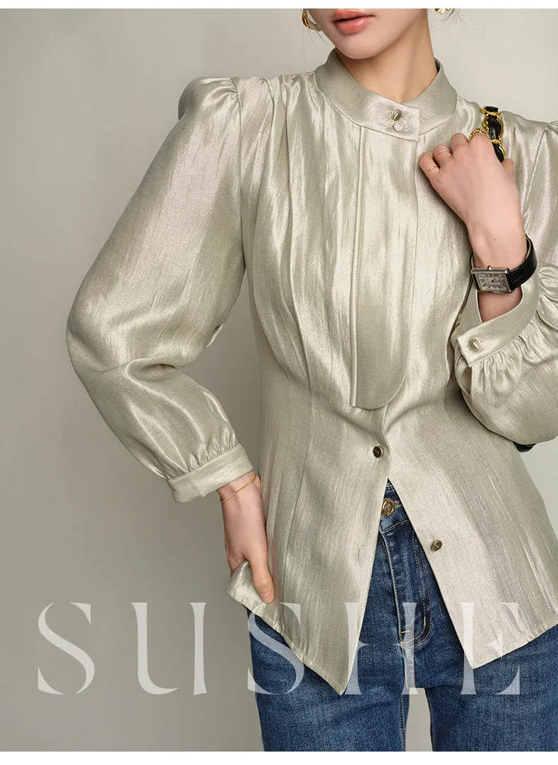 SUSHE Gold Series Retro Spring Women's 2023  Loose Stand Collar Shirt -Star